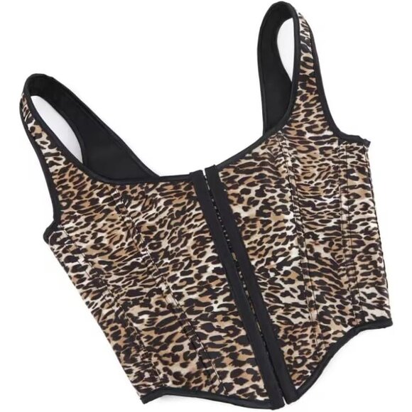 Leopard Print Corset Top Women Sleeveless Cheetah-Print Tank Bodysuit - Picture 2 of 7